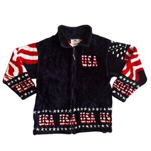 Black Mountain Outdoor Fleece‎ Jacket Adult Medium Blue American Flag Full Zip